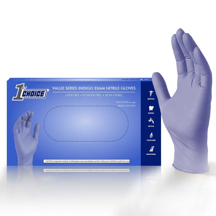 1st Choice 1VSEIN - Value Series Light Indigo Exam Nitrile Disposable Gloves, 3.5 Mil, Latex Free, Powder Free