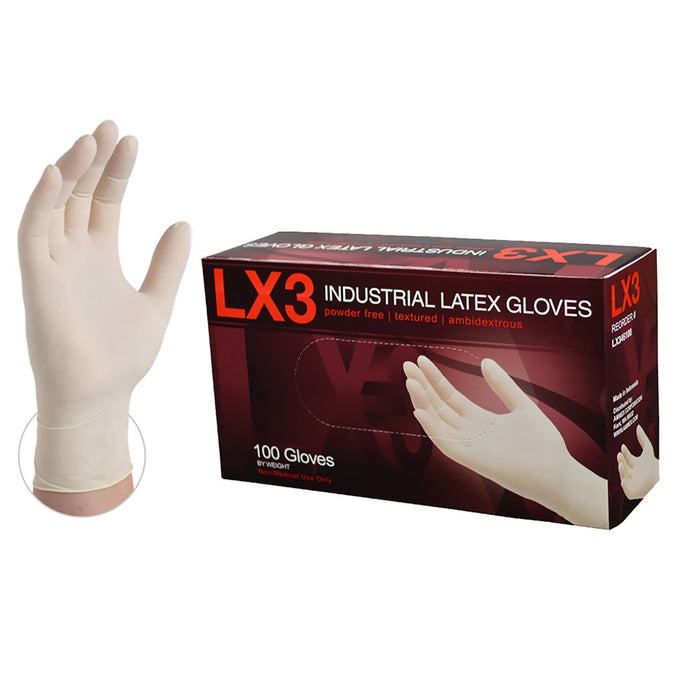 Ammex LX3 Ivory Latex Industrial Disposable Gloves | LX3 box - Zoomget