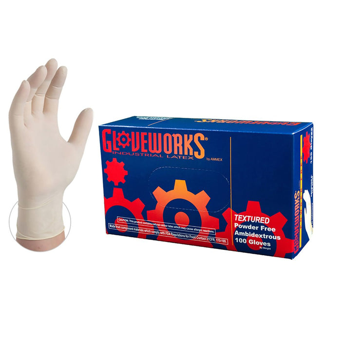 AMMEX Gloveworks Ivory Latex Powder Free Industrial Gloves | TLF box - Zoomget