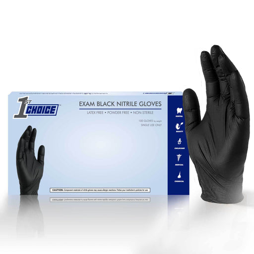 1st Choice 4 Mil Black Exam Nitrile Disposable Gloves (Box of 100)
