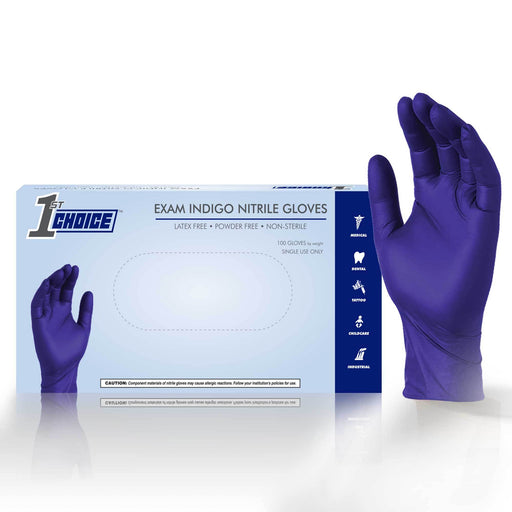 1st Choice 4 Mil Indigo Exam Nitrile Disposable Gloves (Box of 100)