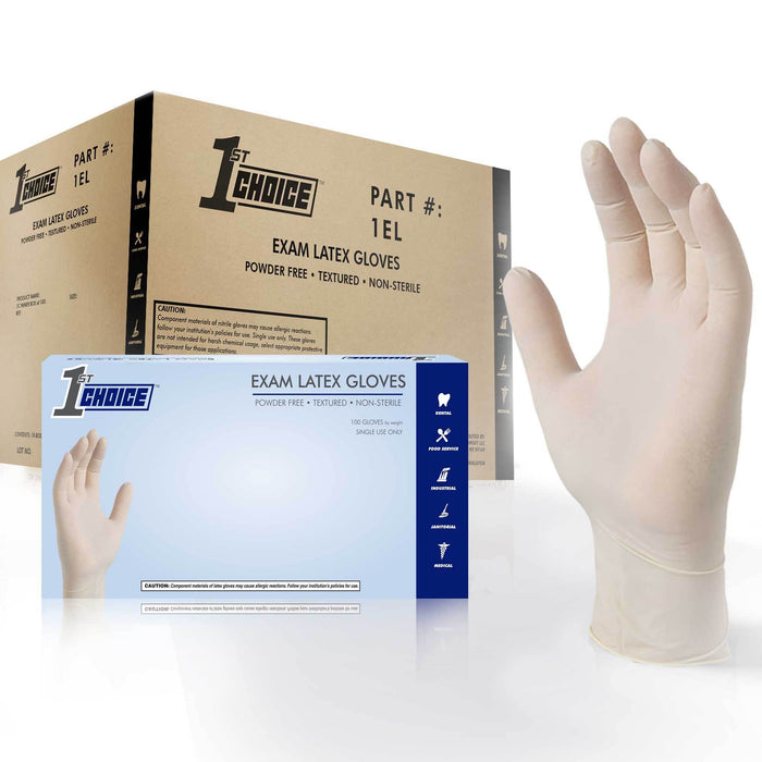 1st Choice 1EL - Exam Ivory Latex Disposable Gloves, 4 Mil, Powder Free, Textured