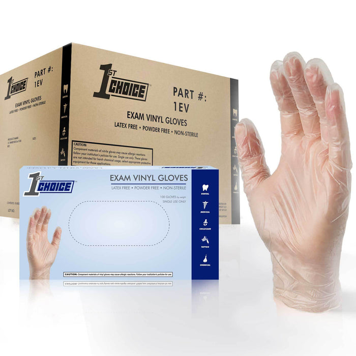 1st Choice 1EV - Exam Clear Vinyl Disposable Gloves, 3 Mil, Latex Free, Powder Free, Textured