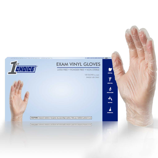 1st Choice 3 Mil Clear Exam Vinyl Disposable Gloves (Box of 100)