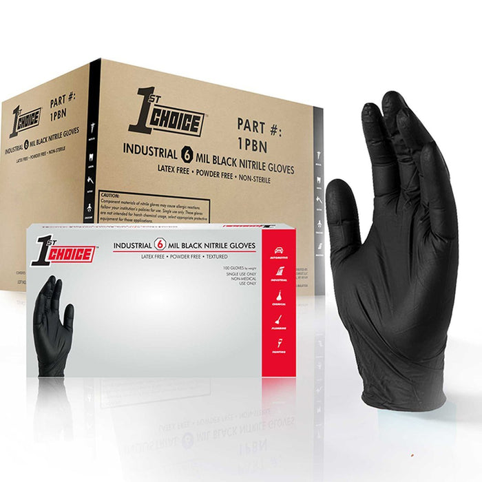 1st Choice 1PBN - Industrial 6 Mil Black Nitrile Disposable Gloves, Latex Free, Powder Free, Textured