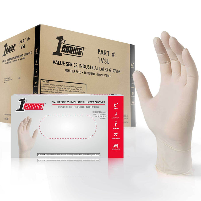 1st Choice 1VSL - Value Series Industrial Ivory Latex Disposable Gloves, 3.5 Mil, Powder Free, Textured