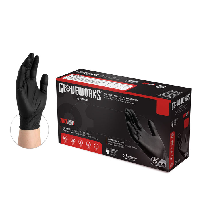 Gloveworks 5 mil Black Nitrile Disposable Industrial Gloves - GPNB