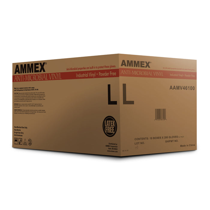 AMMEX AAMV - Clear Vinyl Industrial Disposable Gloves, Anti-Microbial, 3 Mil, Powder Free, Ambidextrous