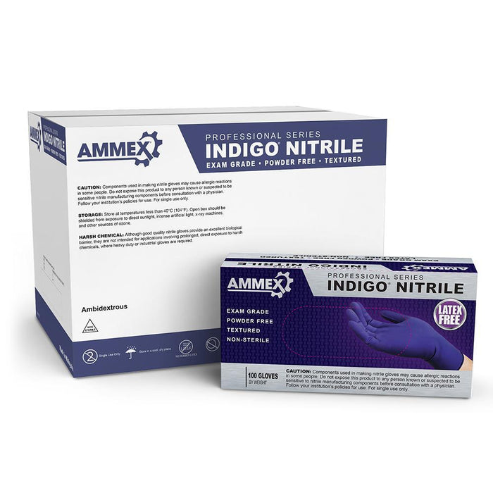 AMMEX AINPF - Medical Indigo Nitrile Disposable Gloves, 4 mil, Latex Free, Powder Free, Textured