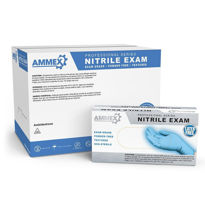 AMMEX APFN - Medical Blue Nitrile Disposable Gloves, 4 mil, Latex Free, Powder Free, Textured