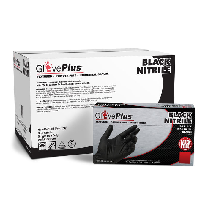 AMMEX GPNB - GlovePlus Industrial Black Nitrile Disposable Gloves, 5 mil, Latex Free, Powder Free, Textured