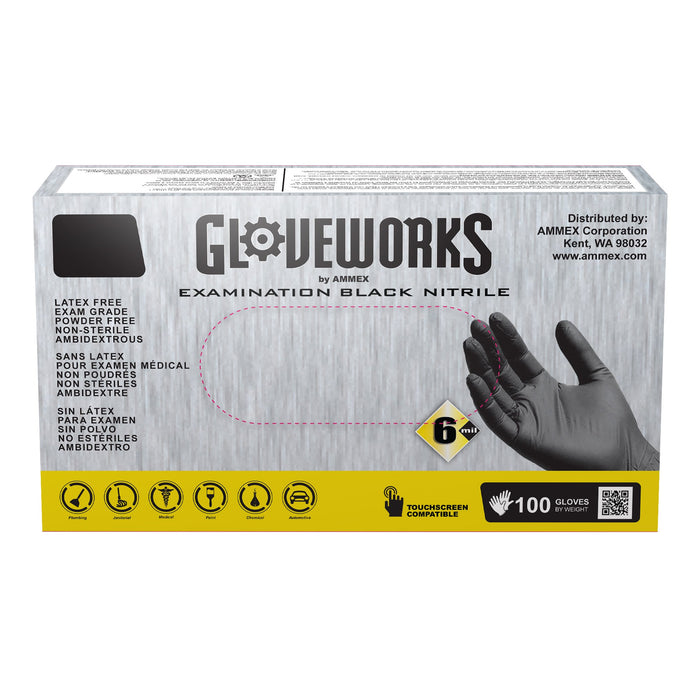 AMMEX GWBEN - Gloveworks Medical Black Nitrile Disposable Gloves, 6 mil, Latex Free, Powder Free, Textured