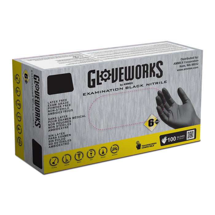 AMMEX GWBEN - Gloveworks Medical Black Nitrile Disposable Gloves, 6 mil, Latex Free, Powder Free, Textured