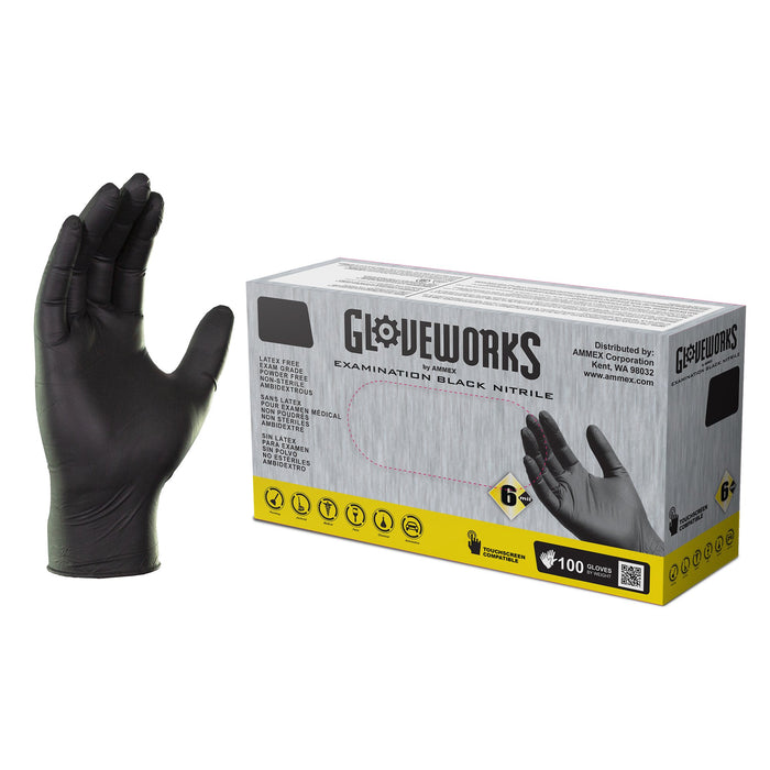 AMMEX GWBEN - Gloveworks Medical Black Nitrile Disposable Gloves, 6 mil, Latex Free, Powder Free, Textured