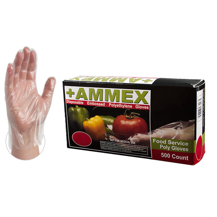 AMMEX PGLOVE-500 - Clear Polyethylene Disposable Disposable Gloves, 1 Mil, Powder Free, Food Service