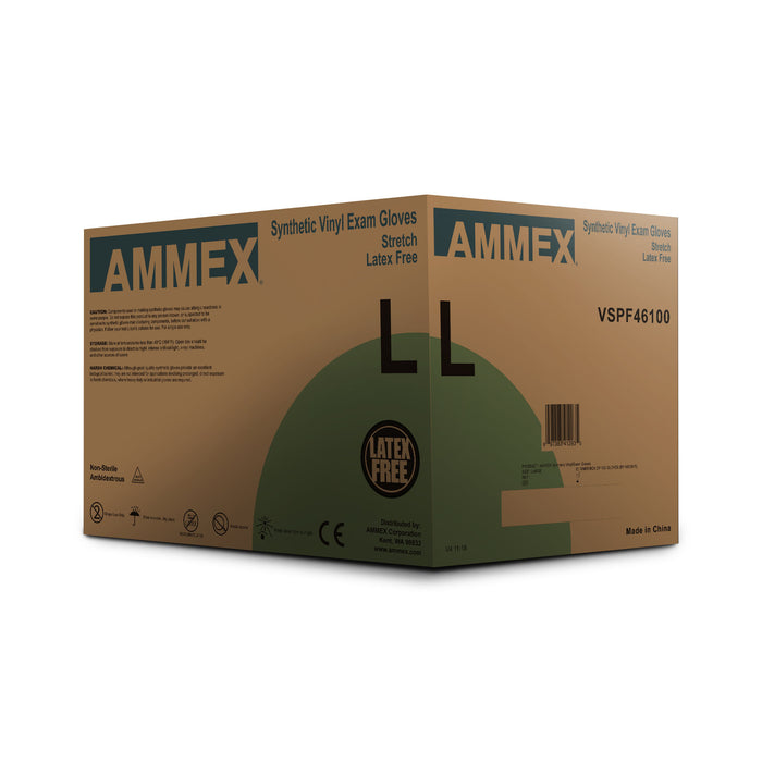 AMMEX IVSPF - Industrial Ivory Stretch Synthetic Vinyl Disposable Gloves, 4 Mil, Powder Free, Ambidextrous