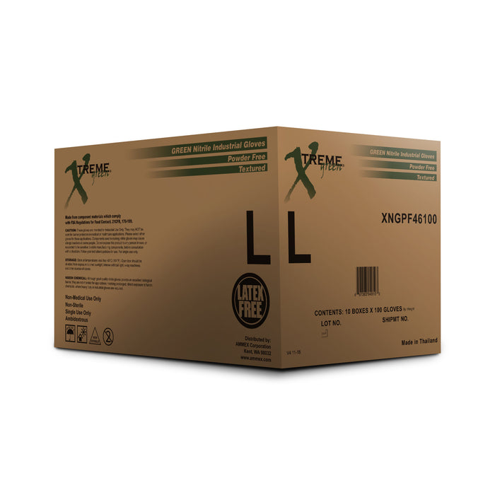 AMMEX XNGPF - XTREME Industrial Green Nitrile Disposable Gloves, 4 mil, Powder-Free, Textured, Ambidextrous