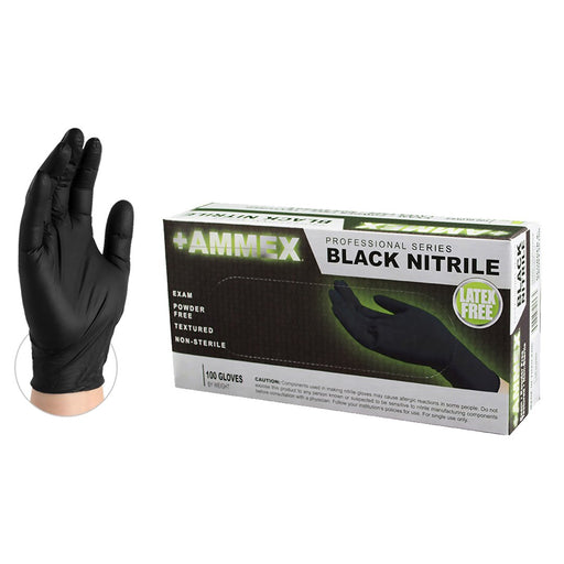 AMMEX Black Nitrile Powder Free Exam Gloves | ABNPF box - Zoomget