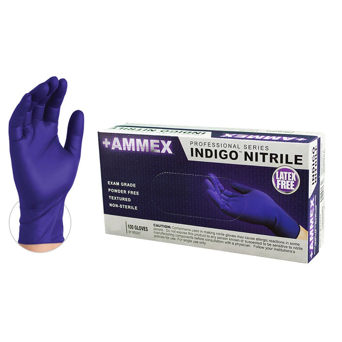 Ammex Indigo Nitrile Exam Disposable Gloves AINPF | Box Zoomget