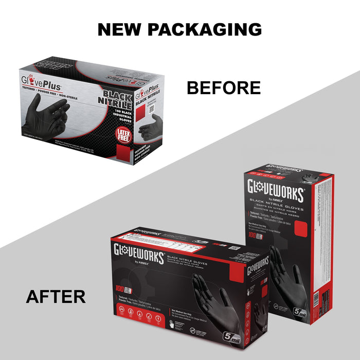 Gloveworks 5 mil Black Nitrile Disposable Industrial Gloves - GPNB