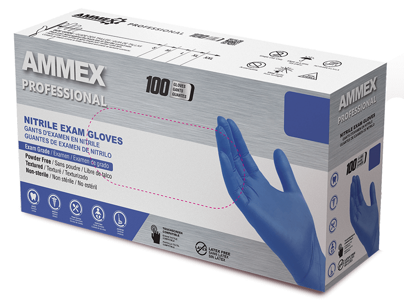 AMMEX Professional Chemo-Rated 3 mil Blue Nitrile Disposable Exam Gloves - ACNPF