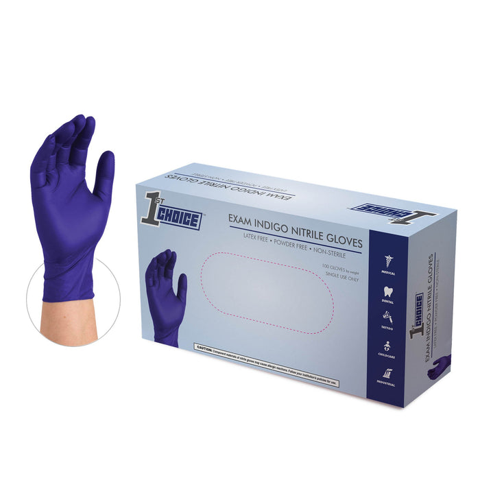 1st Choice 3 mil Indigo Nitrile Disposable Exam Gloves - 1EIN