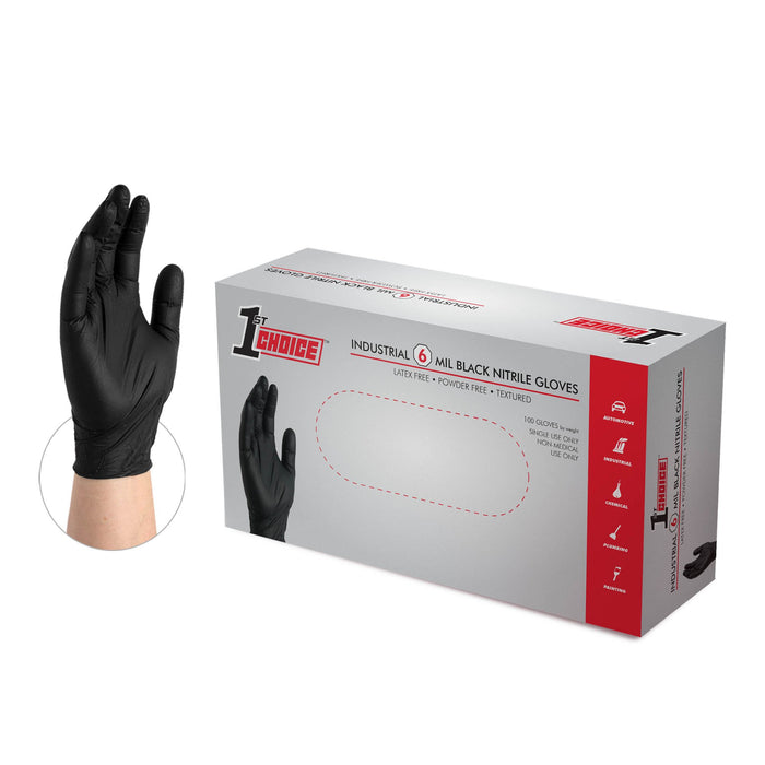 1st Choice 6 mil Black Nitrile Disposable Industrial Gloves - 1PBN