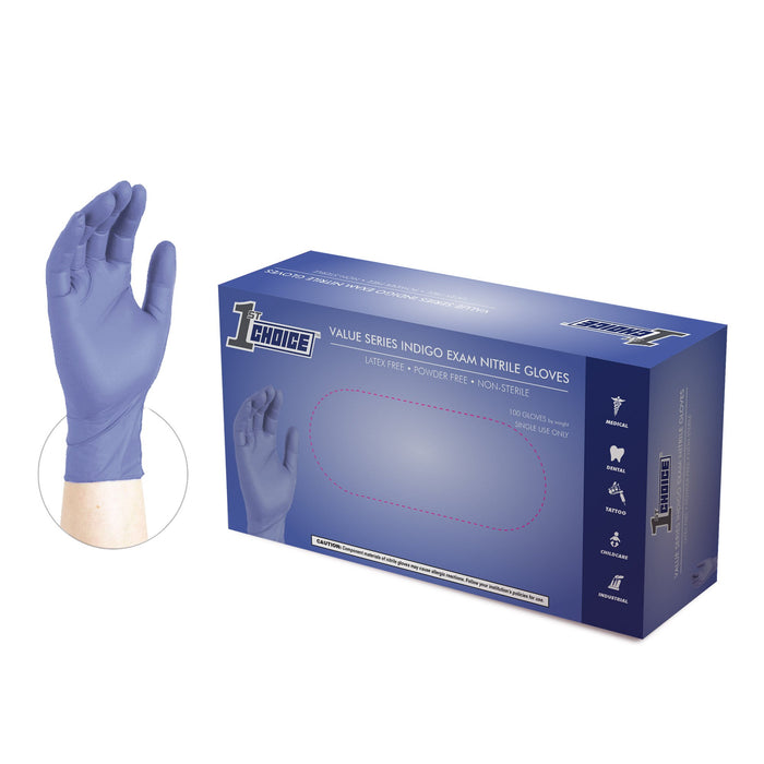 1st Choice 3 mil Light Indigo Nitrile Disposable Exam Gloves - 1VSEIN