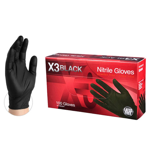 AMMEX X3 Black Nitrile Powder Free Industrial Gloves | X3 box - Zoomget