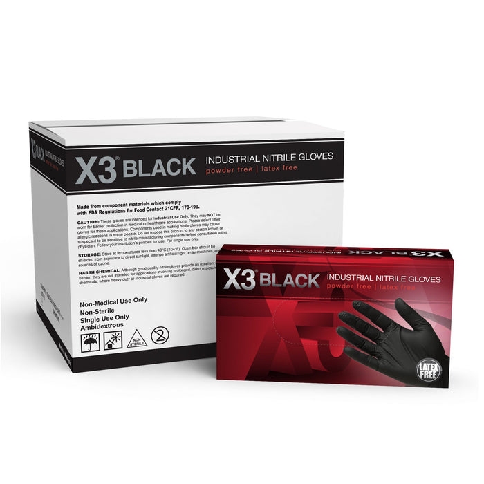 AMMEX BX3 - Industrial Black Nitrile Disposable Gloves, 3 mil, Latex Free, Powder Free, Textured