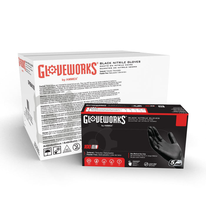 Gloveworks 5 mil Black Nitrile Disposable Industrial Gloves - GPNB