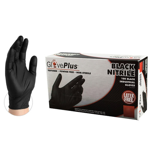 GlovePlus Black Nitrile Industrial Latex Free Disposable Gloves | GPNB box - Zoomget