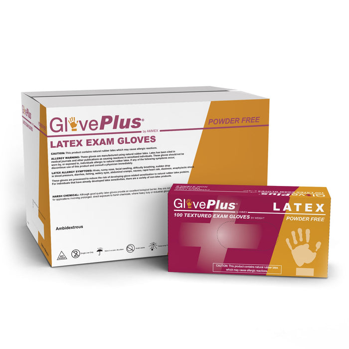 AMMEX GPPFT - GlovePlus Medical White Latex Disposable Gloves, 4 mil, Powder Free, Textured