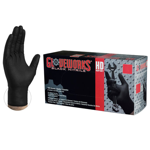 AMMEX Gloveworks HD Black Nitrile Powder Free Industrial Gloves | GWBN box - Zoomget