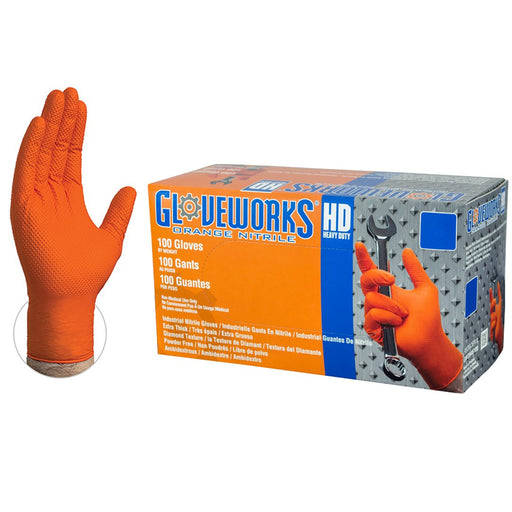 AMMEX Gloveworks HD Orange Nitrile Powder Free Industrial Gloves | GWON box - Zoomget