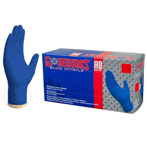 AMMEX Gloveworks HD Royal Blue Nitrile Powder Free Industrial Gloves | GWRBN box - Zoomget