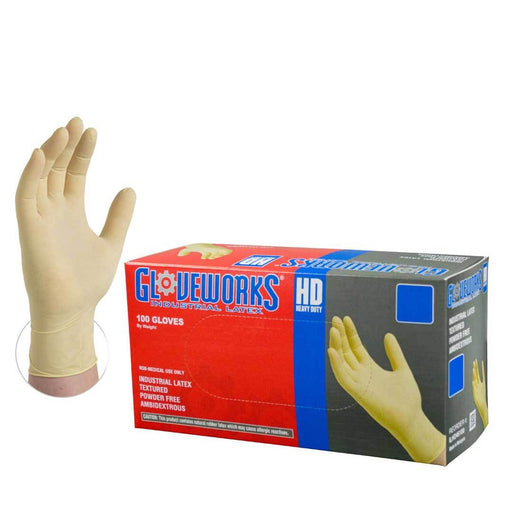 AMMEX Gloveworks HD Ivory Latex Powder Free Industrial Gloves | ILHD box - Zoomget