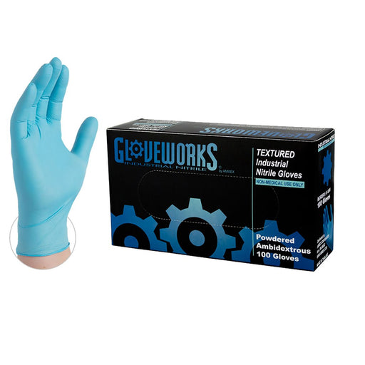 AMMEX Gloveworks Blue Nitrile Powdered Industrial Gloves | IN box - Zoomget