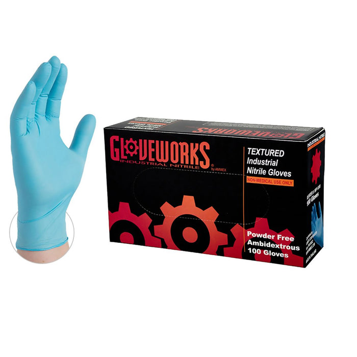 AMMEX Gloveworks Blue Nitrile Powder Free Industrial Gloves | INPF box - Zoomget
