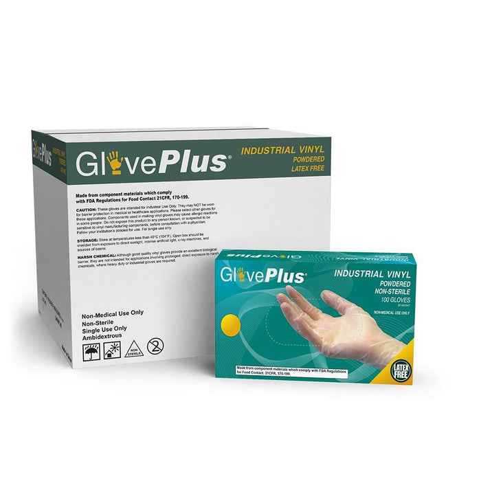 AMMEX IV - GlovePlus Industrial Clear Vinyl Disposable Gloves, 4 mil, Latex Free, Powdered, Food Safe