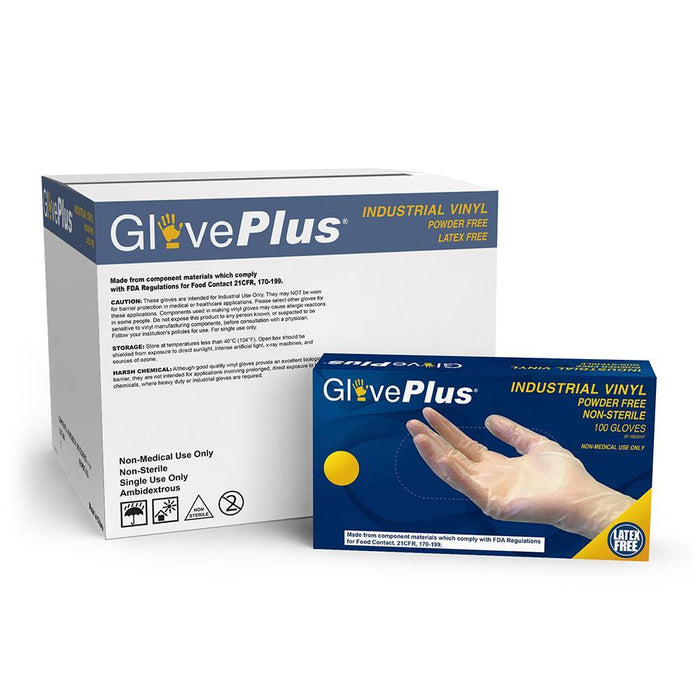 AMMEX IVPF - GlovePlus Industrial Clear Vinyl Disposable Gloves, 4 mil, Latex Free, Powder Free, Food Safe