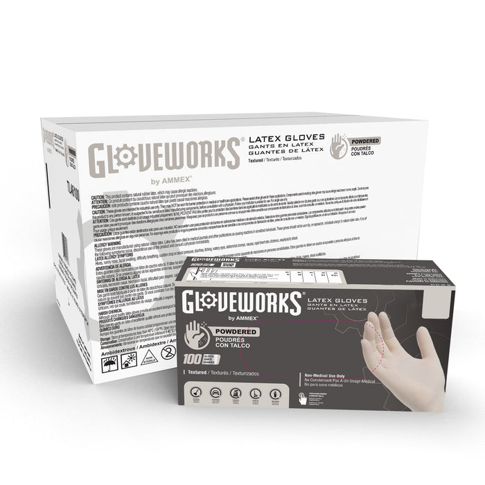 Gloveworks 4 mil White Latex Disposable Powdered Industrial Gloves - TL