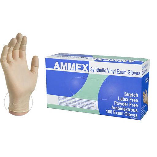 AMMEX Ivory Stretch Synthetic Vinyl Powder Free Exam Gloves | VSPF box - Zoomget