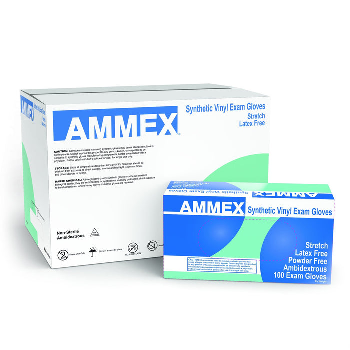 AMMEX VSPF - Medical Ivory Stretch Synthetic Vinyl Disposable Gloves, 4 mil, Latex Free, Powder Free