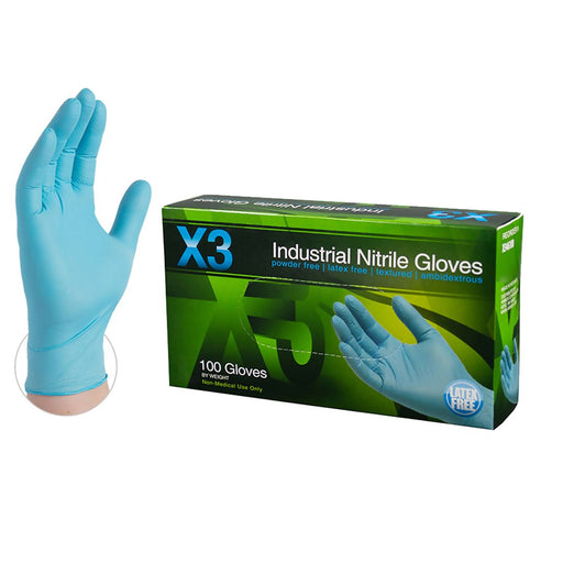 AMMEX X3 Blue Nitrile Industrial Disposable Gloves | X3 box - Zoomget