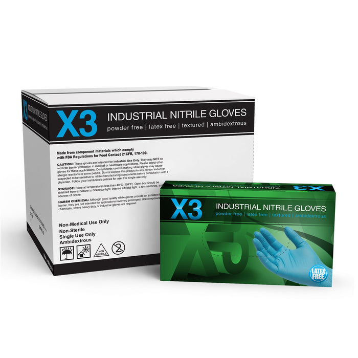 AMMEX X3 - Industrial Blue Nitrile Disposable Gloves, 3 mil, Latex Free, Powder Free, Textured