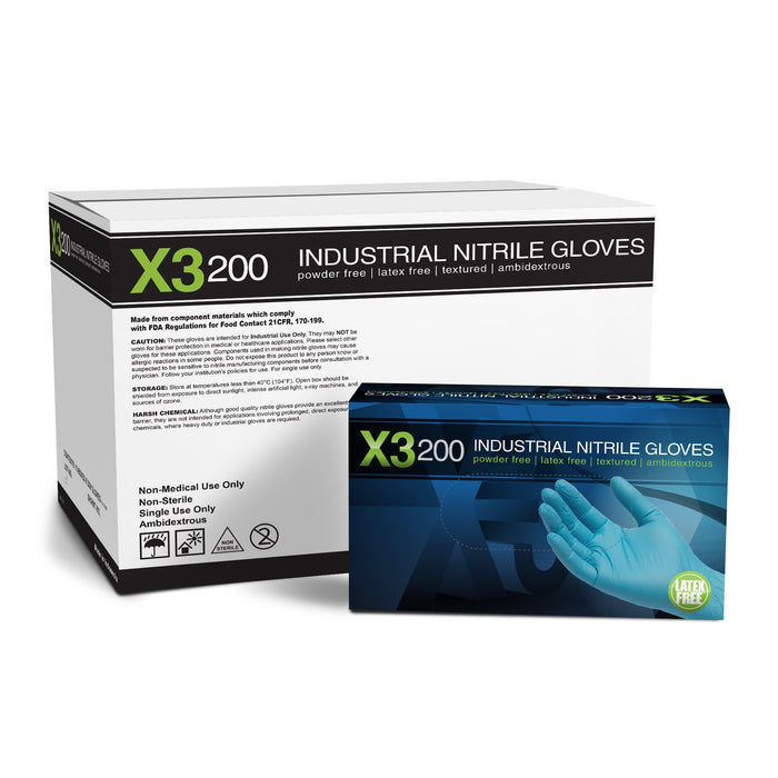 AMMEX X3D - Industrial Blue Nitrile Disposable Gloves, 3 mil, Latex Free, Powder Free, Textured