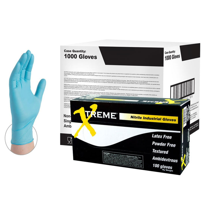 AMMEX XNPF - XTREME Industrial Blue Nitrile Disposable Gloves, 4 mil, Powder-Free, Textured, Ambidextrous